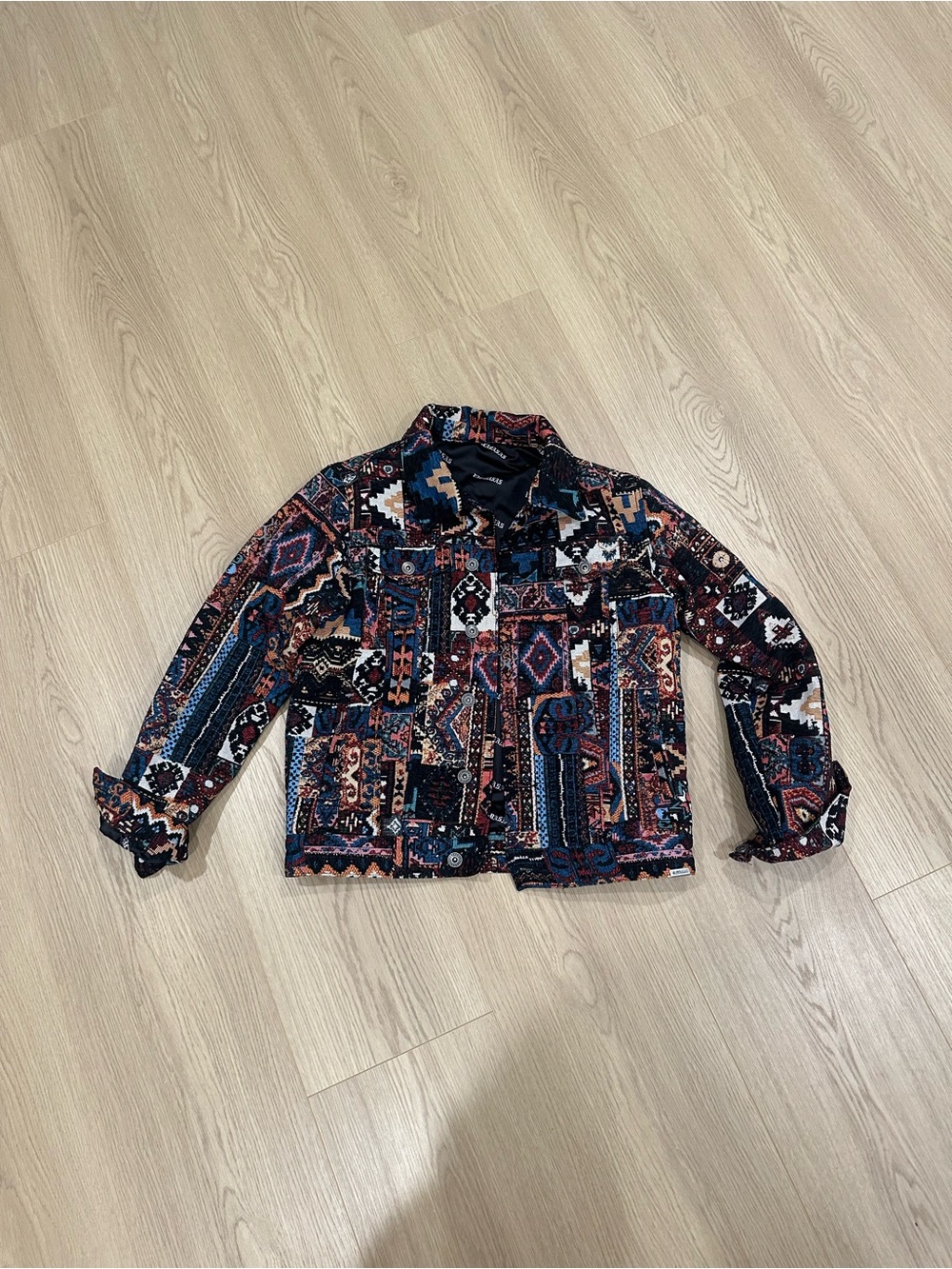Women’s Multicolor Patchwork Jean Jacket - Blue & Rust Tones
